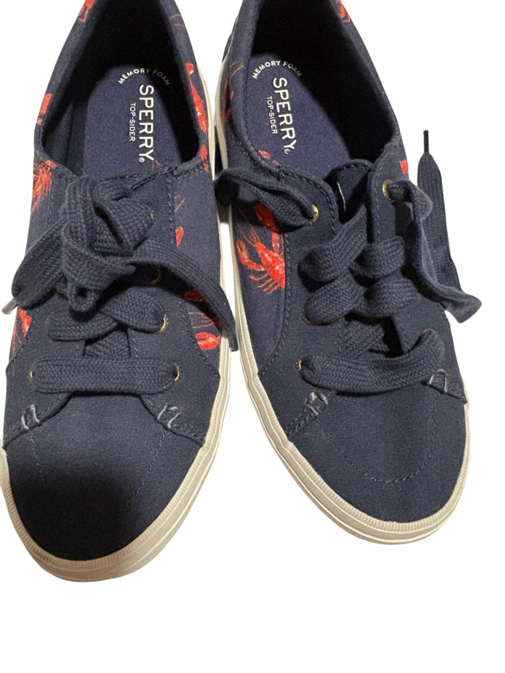 Sperry Top-Sider Crest Vibe Navy Lobster Print Sneakers Size 7